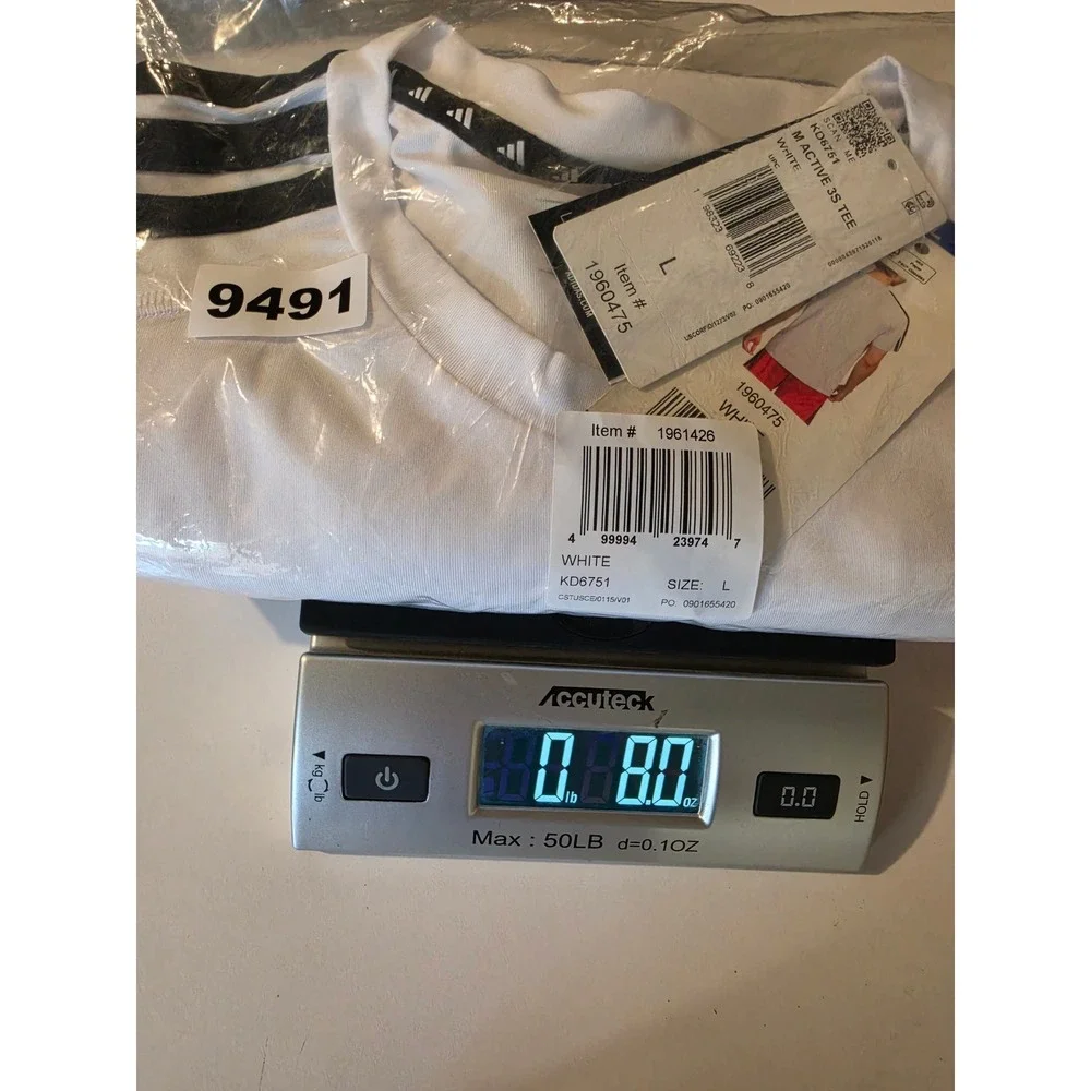 Adidas Active 3 Stripe Tee Mens L White Short Sleeve Performance Shirt KD6751